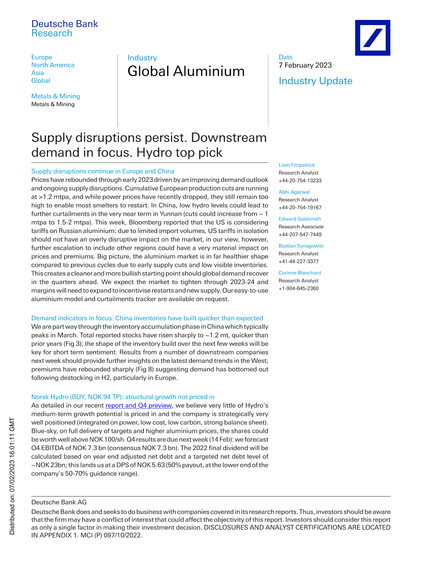 Deutsche Bank-Global Aluminium Supply disruptions persist. Downstream dem.Deutsche Bank-Global Aluminium Supply disruptions persist. Downstream dem._1.png